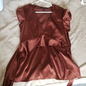 BCBGMaxAzria brown, cap-sleeve blouse